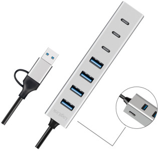 LogiLink Hub USB 3.0, 7 ports, 4x USB-A / 3x USB-C, argent