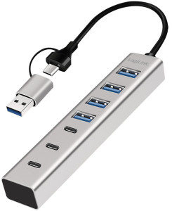 LogiLink USB 3.0 Hub, 7-Port, 4x USB-A / 3x USB-C, silber