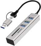 LogiLink USB 3.0 Hub mit Kartenleser, 3-Port, silber
