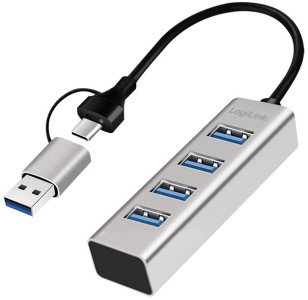 LogiLink USB 3.0 Hub, 4 Port, 4x USB-A, silber