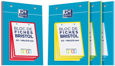 Oxford Bloc de fiches bristol, A5, quadrillé, blanc / jaune