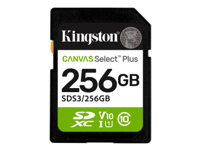 Kingston : 256GB SDXC CANVAS SELECT PLUS GEN3 150MB/S C10 UHS-I U1 V10