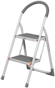 Bradas Escabeau pliable en acier, 3 niveaux, blanc/gris