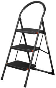 Bradas Escabeau pliable en acier, 3 niveaux, noir