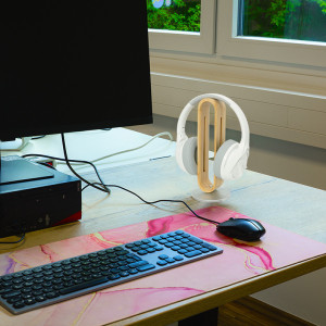 LogiLink Kopfhörer-Ständer aus Bambusholz, hellbraun/silber