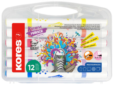 Kores Marqueur acrylique Duo, 2 pointes, étui de 12, assorti