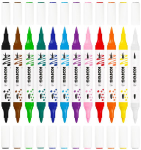 Kores Marqueur acrylique Duo, 2 pointes, étui de 12, assorti