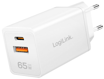 LogiLink USB-Steckdosenadapter, 1x USB-A, 1x USB-C, 65 Watt