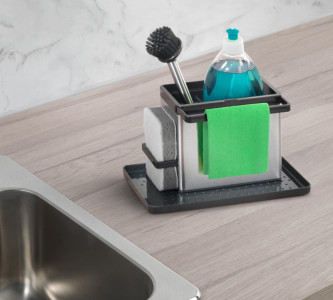 metaltex Rangement pour évier Tidytex INOX, argent/noir