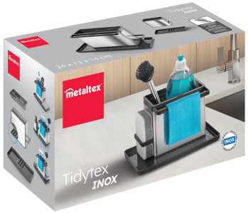 metaltex Rangement pour évier Tidytex INOX, argent/noir