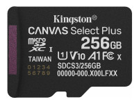 Kingston : 256GB MICROSDXC CANVAS SELECT+ GEN3 150R A1 SINGLE pack W/O ADP