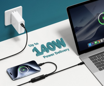 DIGITUS Câble de charge USB-C 2 en 1, 140 W, 1,8 m, noir