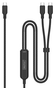 DIGITUS Câble de charge USB-C 2 en 1, 140 W, 1,8 m, noir