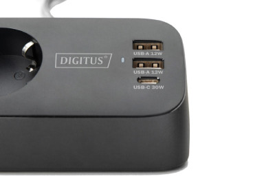 DIGITUS Steckdosenleiste, 3-fach + 3x USB, schwarz