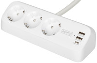 DIGITUS Steckdosenleiste, 3-fach + 3x USB, weiß