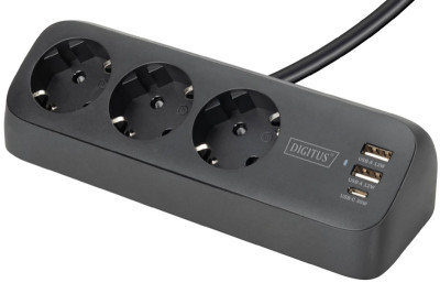 DIGITUS Steckdosenleiste, 3-fach + 3x USB, weiß