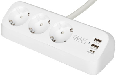 DIGITUS Steckdosenleiste, 3-fach + 3x USB, weiß