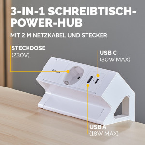 Fellowes Tisch-Steckdosenleiste Power Desk, Typ F, weiß