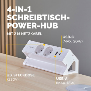 Fellowes Tisch-Steckdosenleiste Power Desk 2, Typ F, weiß