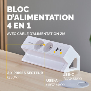 Fellowes Multiprise de table Power Desk 2, type E, blanc