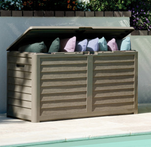 EDA Coffre de jardin BAYA, 420 L, aspect bois, marron