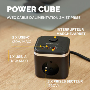 Fellowes Cube multiprise Power Cube, type E, blanc