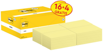 Post-it Bloc-notes adhésif, 51 x 38 mm, jaune, 16+4 gratuits