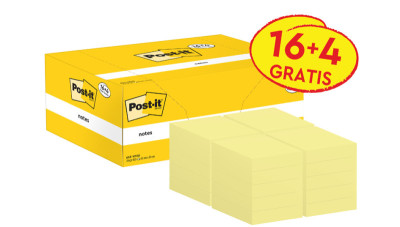 Post-it Bloc-notes adhésif, 127x76 mm, jaune, 16+4 gratuits