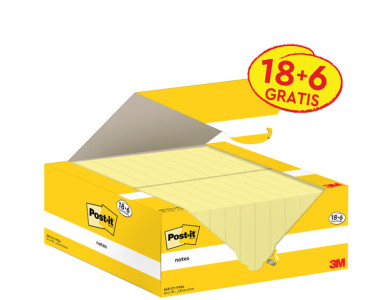 Post-it Bloc-notes adhésif, 127x76 mm, jaune, 16+4 gratuits