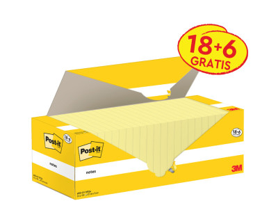 Post-it Bloc-notes adhésif, 51 x 38 mm, jaune, 18+6 gratuits