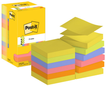 Post-it Bloc-notes adhésif z-notes, 76x76 mm, couleurs fluo
