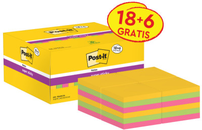 Post-it Bloc-notes super sticky notes, 47,6 x 47,6 mm, 18+6