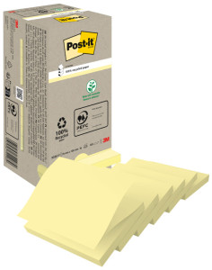 Post-it Bloc-notes adhésif Recycling z-notes, 76x76mm, jaune
