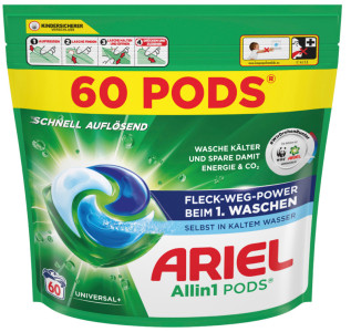 ARIEL Lessive capsules All-in-1 Universal+, 60 lavages