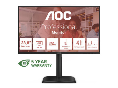 AOC : 24IN IPS FHD 300CD/ HDMI/DP/4USB/USB-C DOCK/HP/HAS