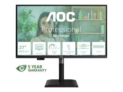 AOC : 27IN IPS QHD 350CD/ 2HDMI/DP/3USB/USB-B/USB-C/HP/HAS
