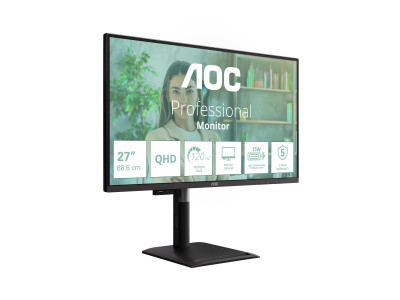 AOC : 27IN IPS QHD 350CD/ 2HDMI/DP/3USB/USB-B/USB-C/HP/HAS