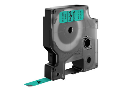 Dymo : 9MMX7M-TAPE BLACK / GREEN .