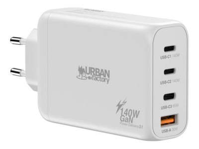Urban Factory : POWEE: GAN USB-C 140W POWER SUPPLY PD 3.1 avec 3 USB-C / 1US