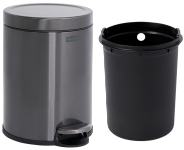 Rubbermaid Poubelle à pédale, ronde, 6 litres, gris foncé