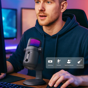 LogiLink USB Mikrofon mit RGB-Licht, Cardioid, schwarz