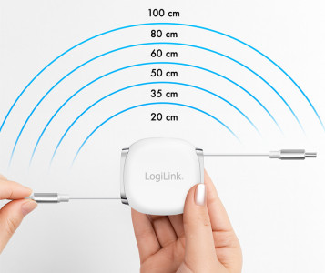 LogiLink Câble USB 2.0, USB-C - USB-C, rétractable, noir