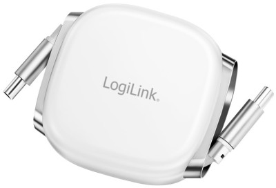 LogiLink Câble USB 2.0, USB-C - USB-C, rétractable, noir