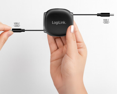 LogiLink Câble USB 2.0, USB-C - USB-C, rétractable, blanc
