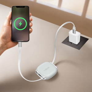 LogiLink Câble USB 2.0, USB-C - USB-C, rétractable, blanc