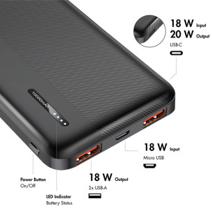 LogiLink Powerbank, 10.000 mAh, 2x USB-A, 2x USB-C, noir