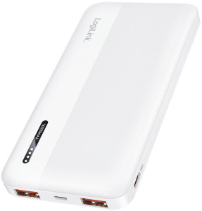 LogiLink Powerbank, 10.000 mAh, 2x USB-A, 2x USB-C, blanc