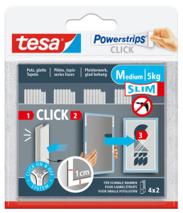 tesa Languette adhésive Powerstrip CLICK MEDIUM Slim, blanc