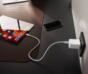 DIGITUS Chargeur secteur USB GaN, USB-C/USB-A, 30 W, blanc