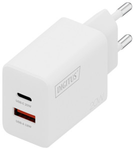 DIGITUS Chargeur secteur USB, 20 W, USB-C/USB-A, blanc